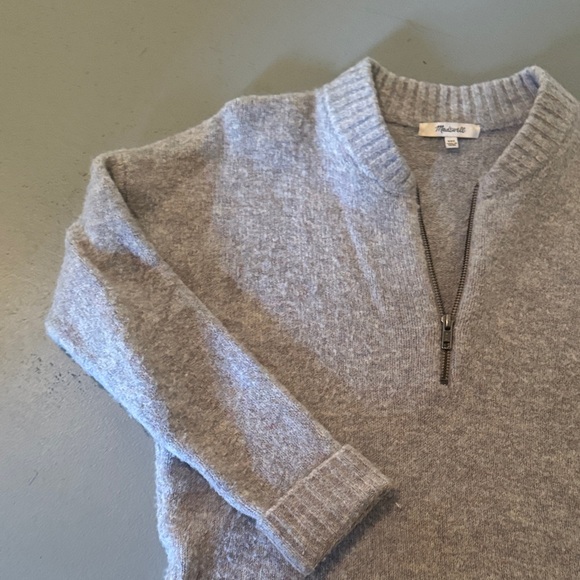Madewell Light Gray V-Neck Quaryer Zip Sweater - XXS (fits like Small) - Picture 3 of 9